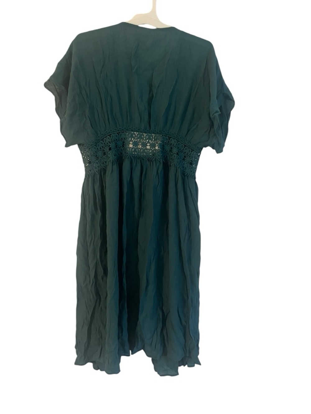 Time and Tru Teal V-Neck Midi Dress with Crochet Waist - Picture 3 of 4
